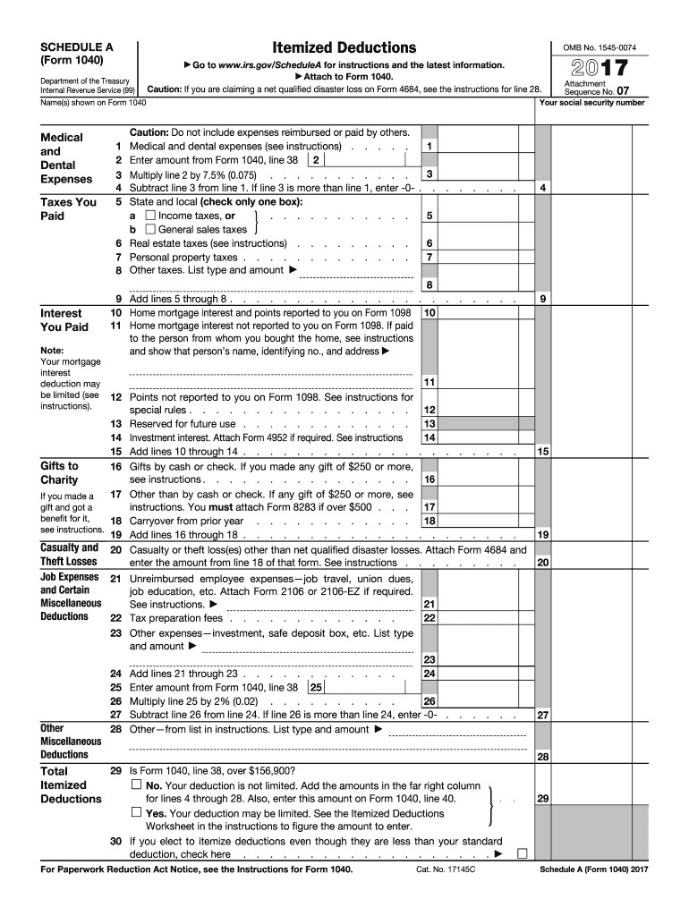  Schedule a  Form 2017