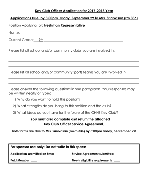 Key Club Officer Application  Form