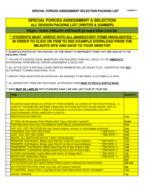 Sfas Packing List  Form