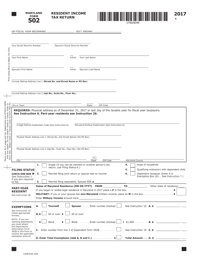  Maryland State Tax Form 502 2017