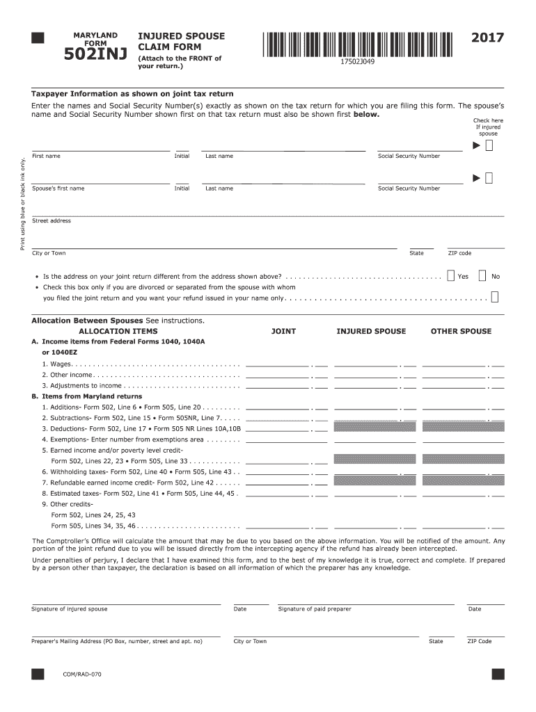 502INJ  the Comptroller of Maryland 2017