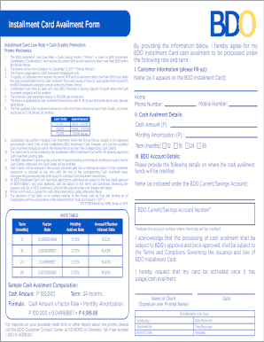 Bdo Installment Card  Form