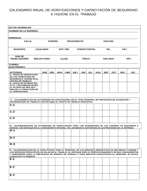 CALENDARIO ANUAL DE VERIFICACIONES Y CAPACITACIN DE SEGURIDAD E HIGIENE EN EL TRABAJO  Form