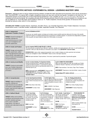 SCIENTIFIC METHOD EXPERIMENTAL DESIGN LEARNING MASTERY GRID  Form