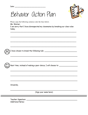 Behavior Action Plan Example  Form