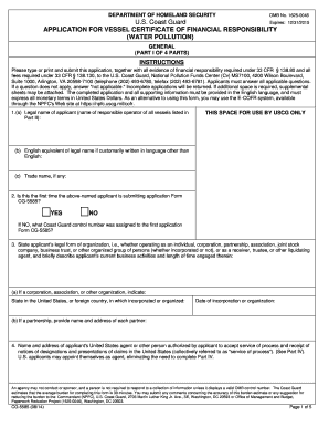  APPLICATION for VESSEL CERTIFICATE of FINANCIAL RESPONSIBILITY 2014-2024