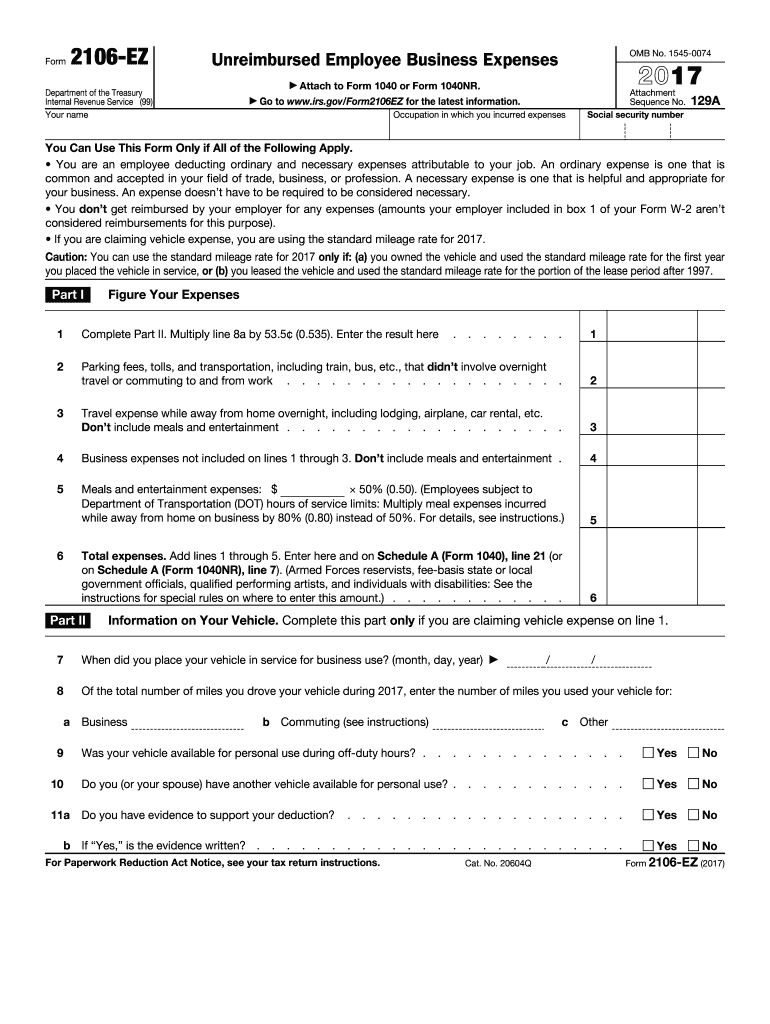  Form 2106 Ez 2017-2024