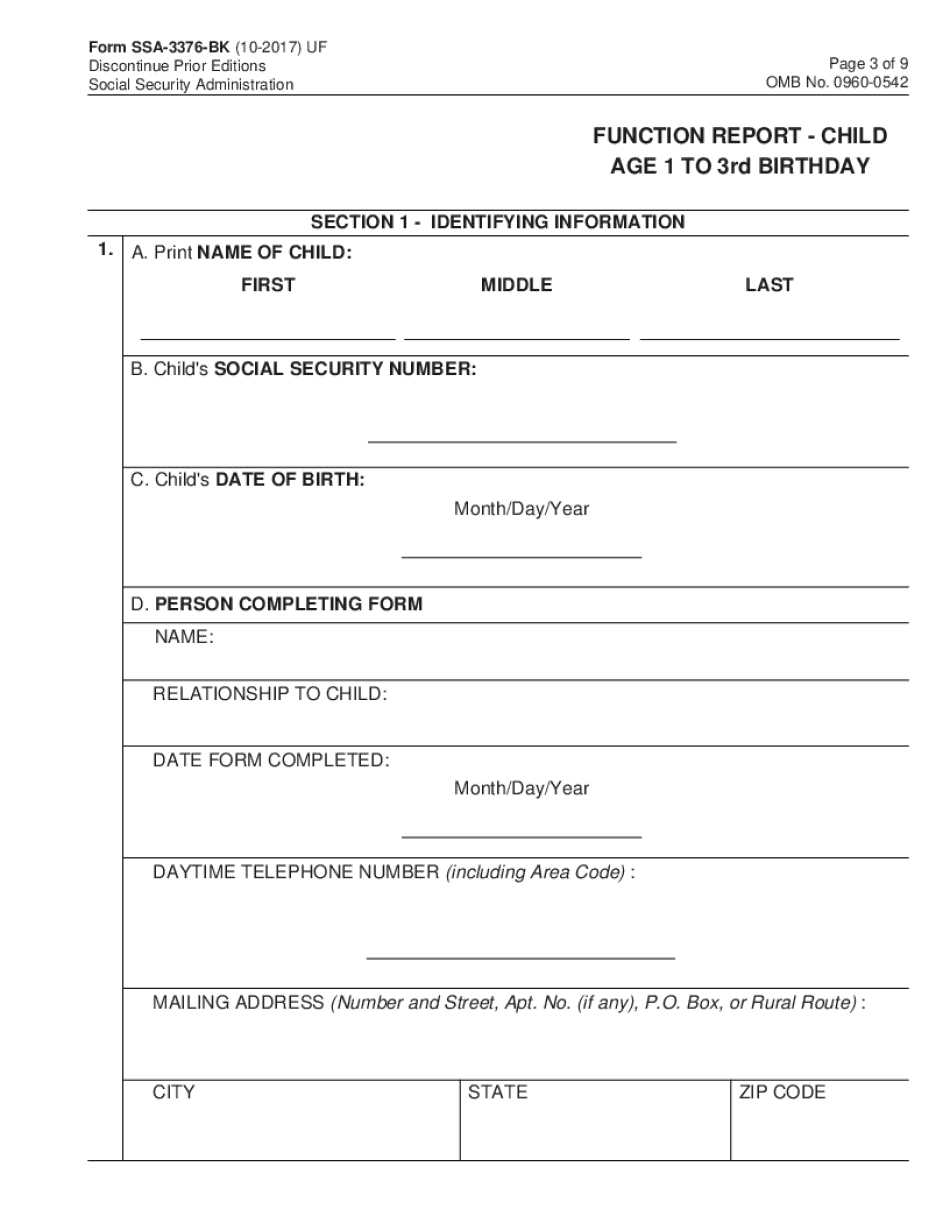 Function Report Child Age 1 to 3rd Birthday Use This Form to Complete a Function Report for a Child Age 1 to Their 3rd Birthday