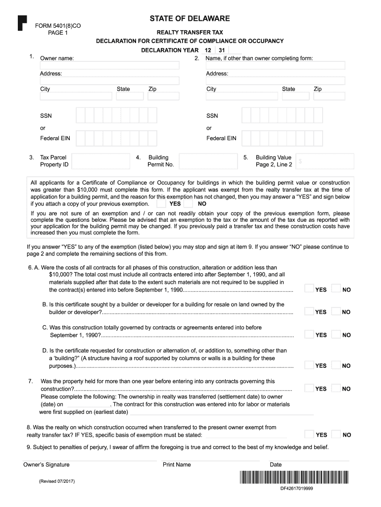 Delaware Form 5401 Transfer