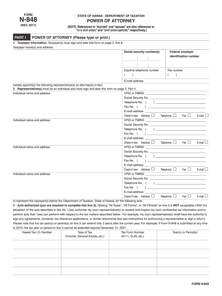  Hawaii Tax Form N 848 2017