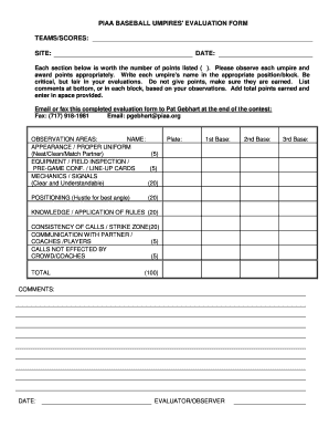 Baseball Evaluation Form