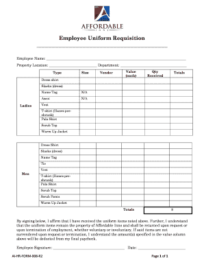  Employee Uniform Requisition 2017-2024