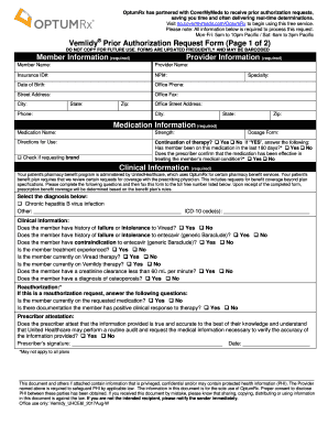 Vemlidy Prior Authorization Request Form Page 1 of 2