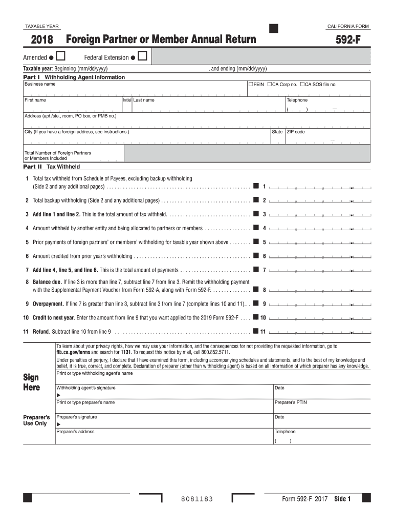  Form 592 F  Foreign Partner or Member Annual Return  Form 592 F  Foreign Partner or Member Annual Return 2018