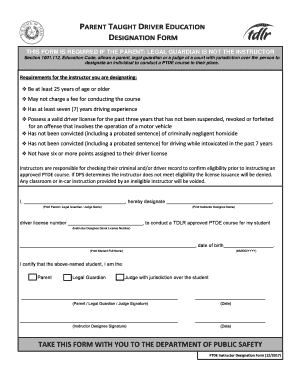 Parent Taught Driver Education Designation Form