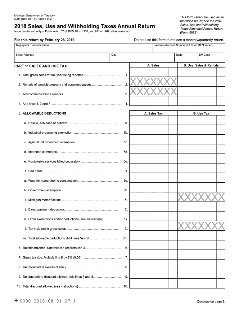  Michigan Sales Tax Form 5081 2018