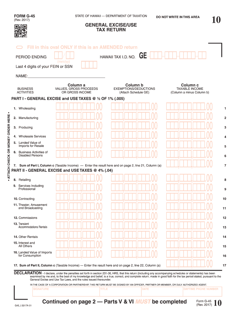  State of Hawaii Tax Form G 45 2017