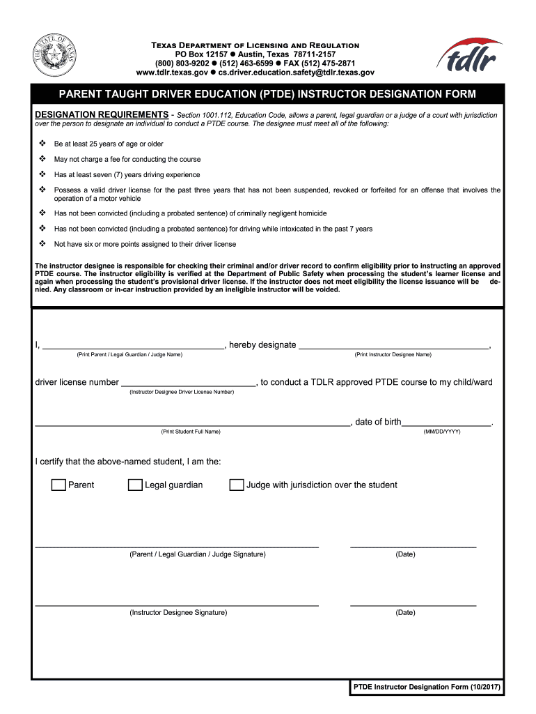 Ptde Instructor Designation Services Request Form