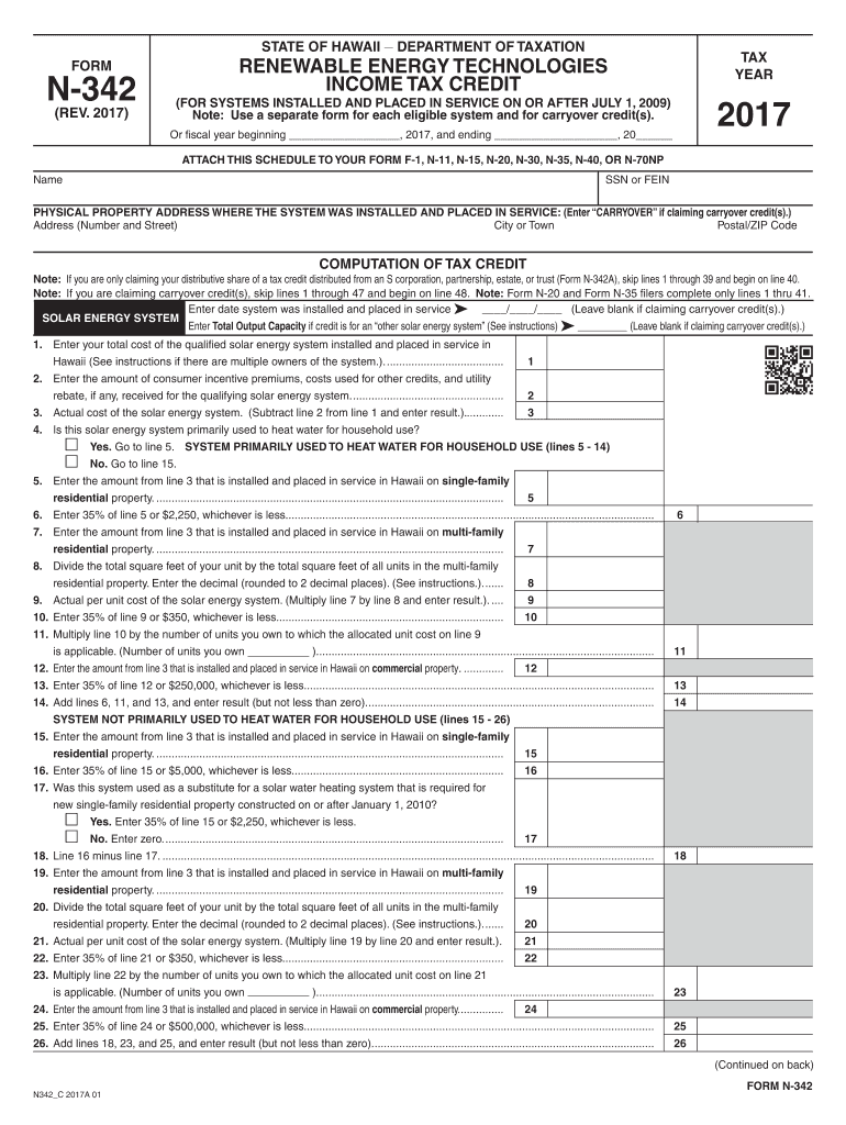  State of Hawaii Form N 342 2017