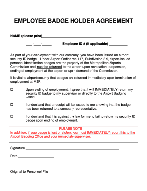 As Part of Your Employment with Our Company, You Have Been Issued an Airport  Form