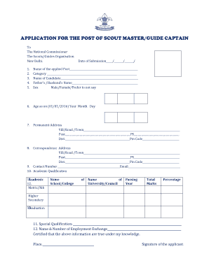APPLICATION for the POST of SCOUT MASTERGUIDE CAPTAIN  Form