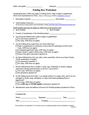 Folding Box Worksheet  Form