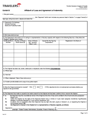 Affidavit of Loss and Agreement of Indemnity  Form