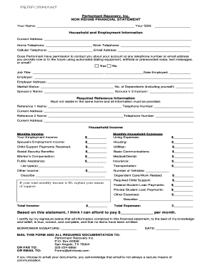 NON REHAB FINANCIAL STATEMENT  Form