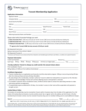 Tranont Membership Application  Form