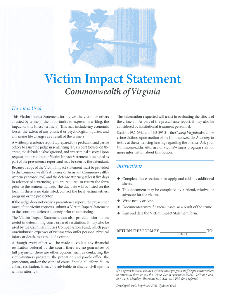  Victim Impact Statement Form for Va 2015-2024