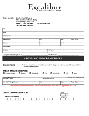 Excalibur Hotel &amp; Casino  Form