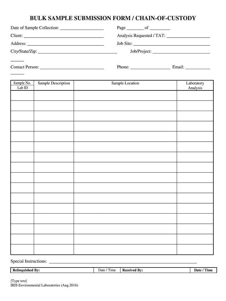  BULK SAMPLE SUBMISSION FORM CHAIN of CUSTODY 2016-2024