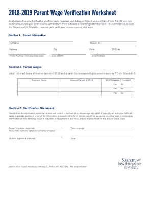  Parent Wage Verification Worksheet 2018-2024