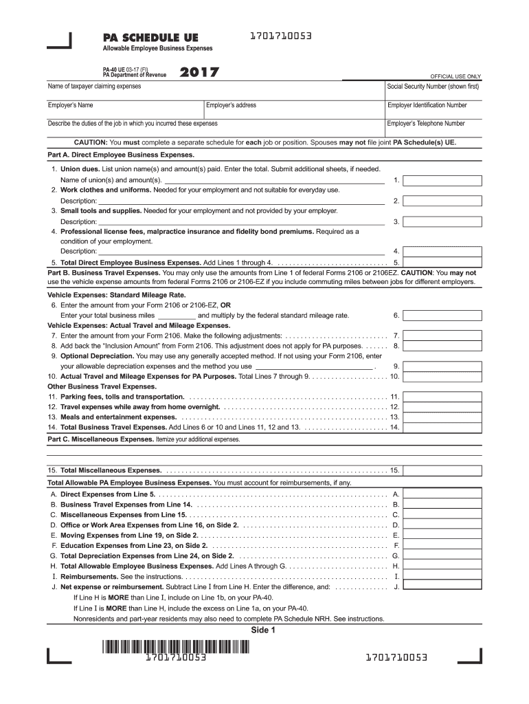  Pa Dept of Revenue4 What is Schedue Ue Expenses 2017