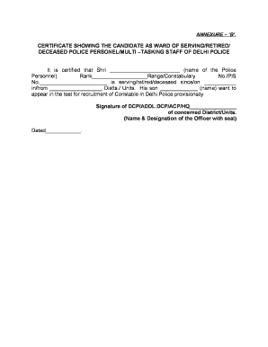 Police Personnel Certificate  Form