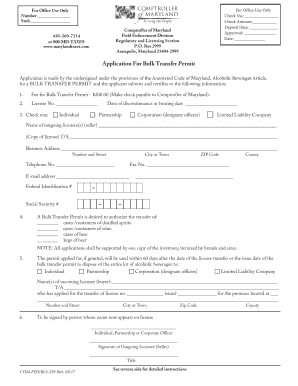  Application for Bulk Transfer Permit  Comptroller of Maryland 2017