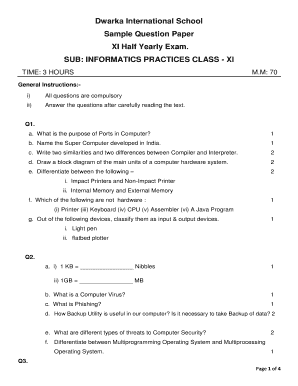 Half Yearly Exam Paper Format