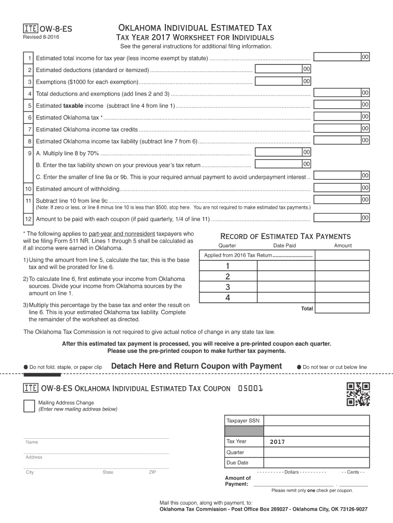  Oklahoma Tax Form Ow 8 Es 2016