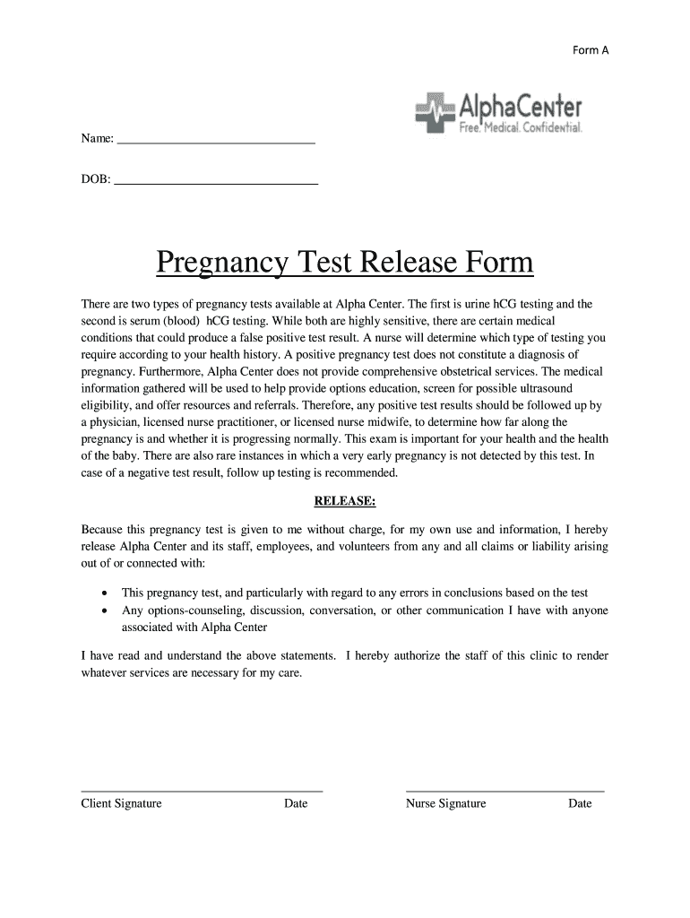 Pregnancy Test Release Form