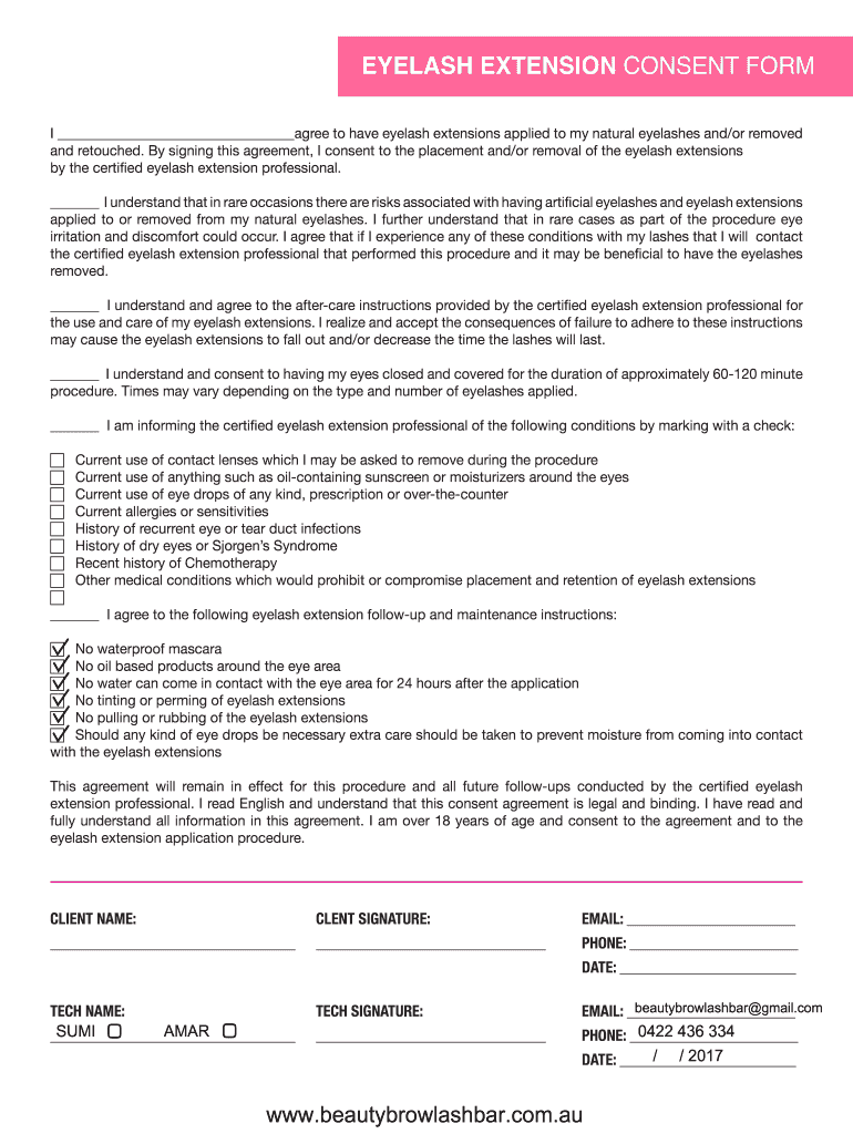 Eyelash Extension Consent Form Fill Out and Sign Printable PDF