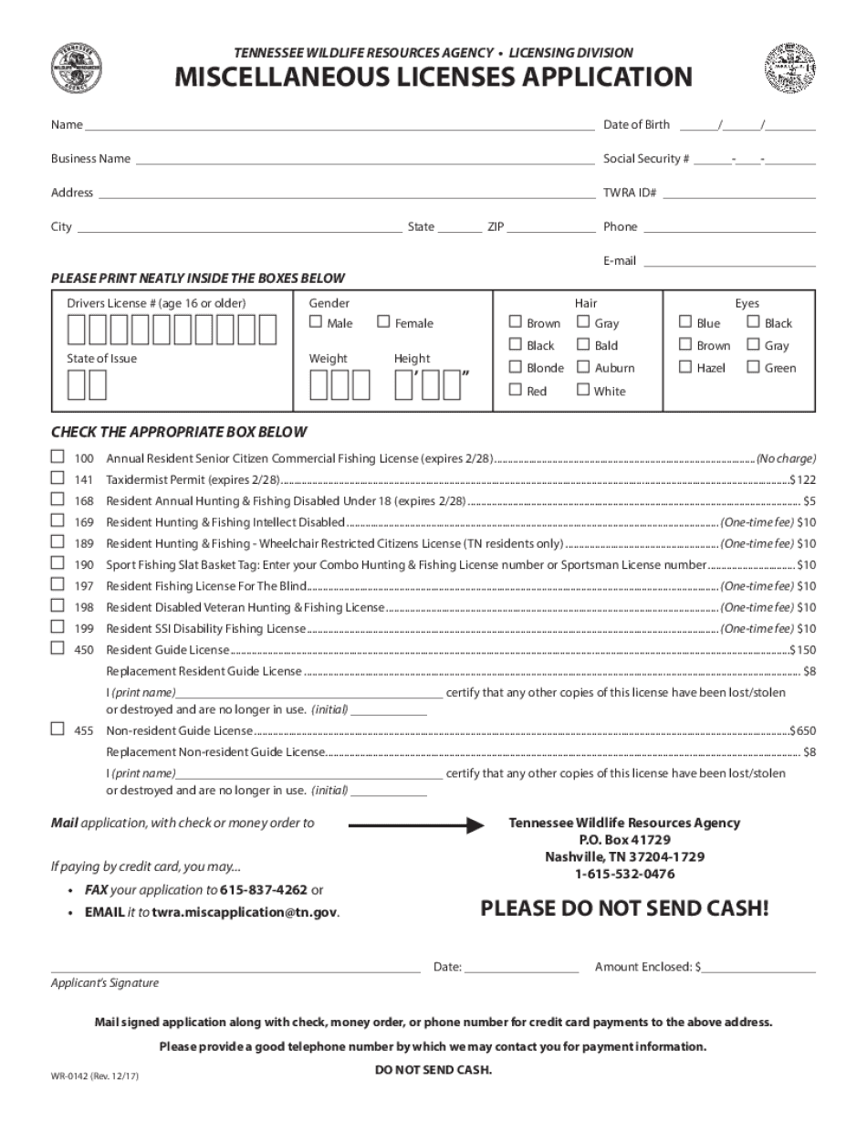 Miscellaneous Licenses Application TN Gov  Form