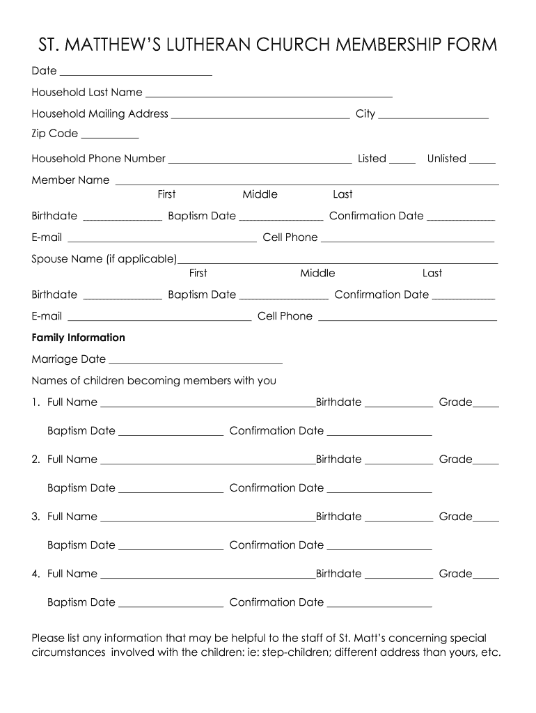 MATTHEWS LUTHERAN CHURCH MEMBERSHIP FORM