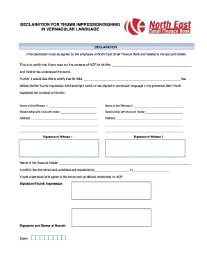 Thumb Impression Declaration Format