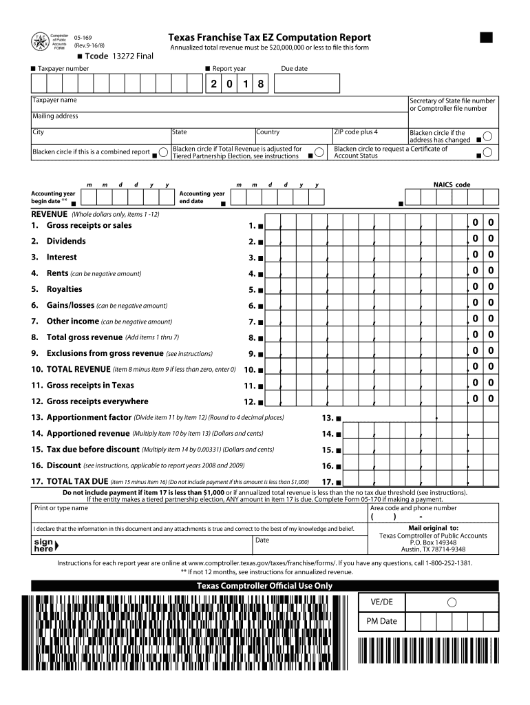 Get and Sign Texas Franchise Tax Ez Computation Report  Form 2018