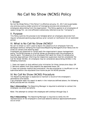 No Call No Show Policy Example  Form