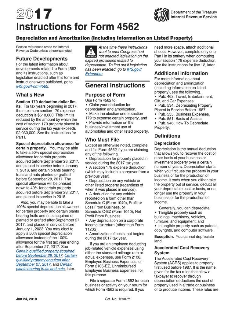  Instructions 4562 Form 2017