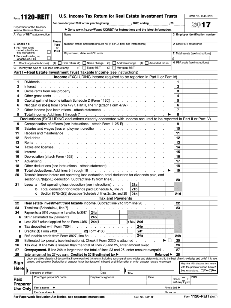  Form 1120 REIT U S Income Tax Return for Real Estate Investment Trusts 2017