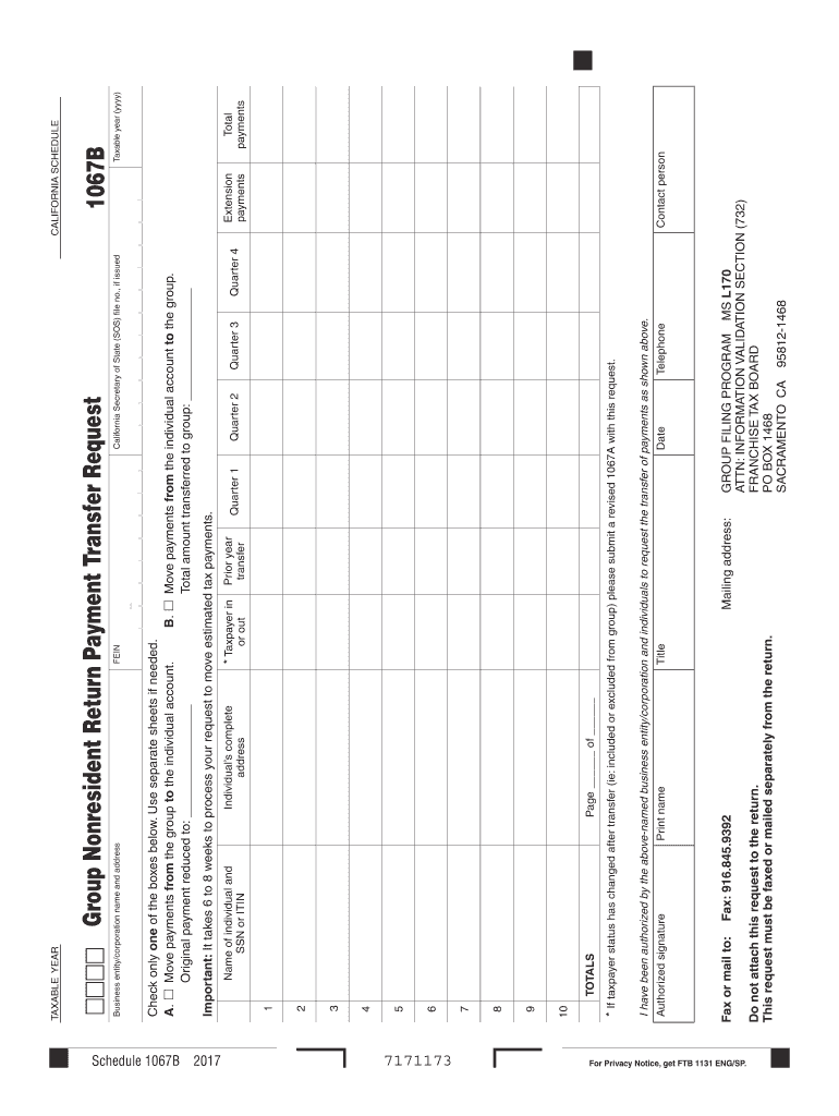 Schedule 1067B Group Nonresident Return Payment Transfer Request Schedule 1067B Group Nonresident Return Payment Transfer Reques  Form