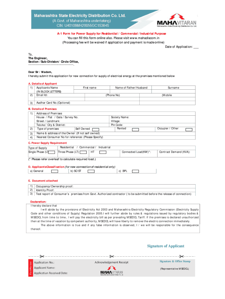 A 1 Form Msedcl