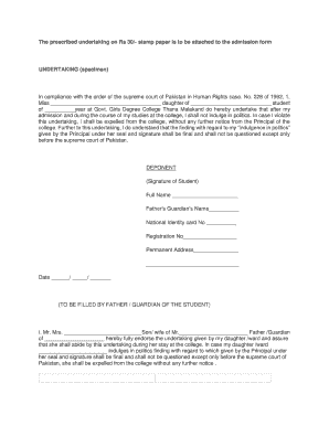 Undertaking on Stamp Paper  Form